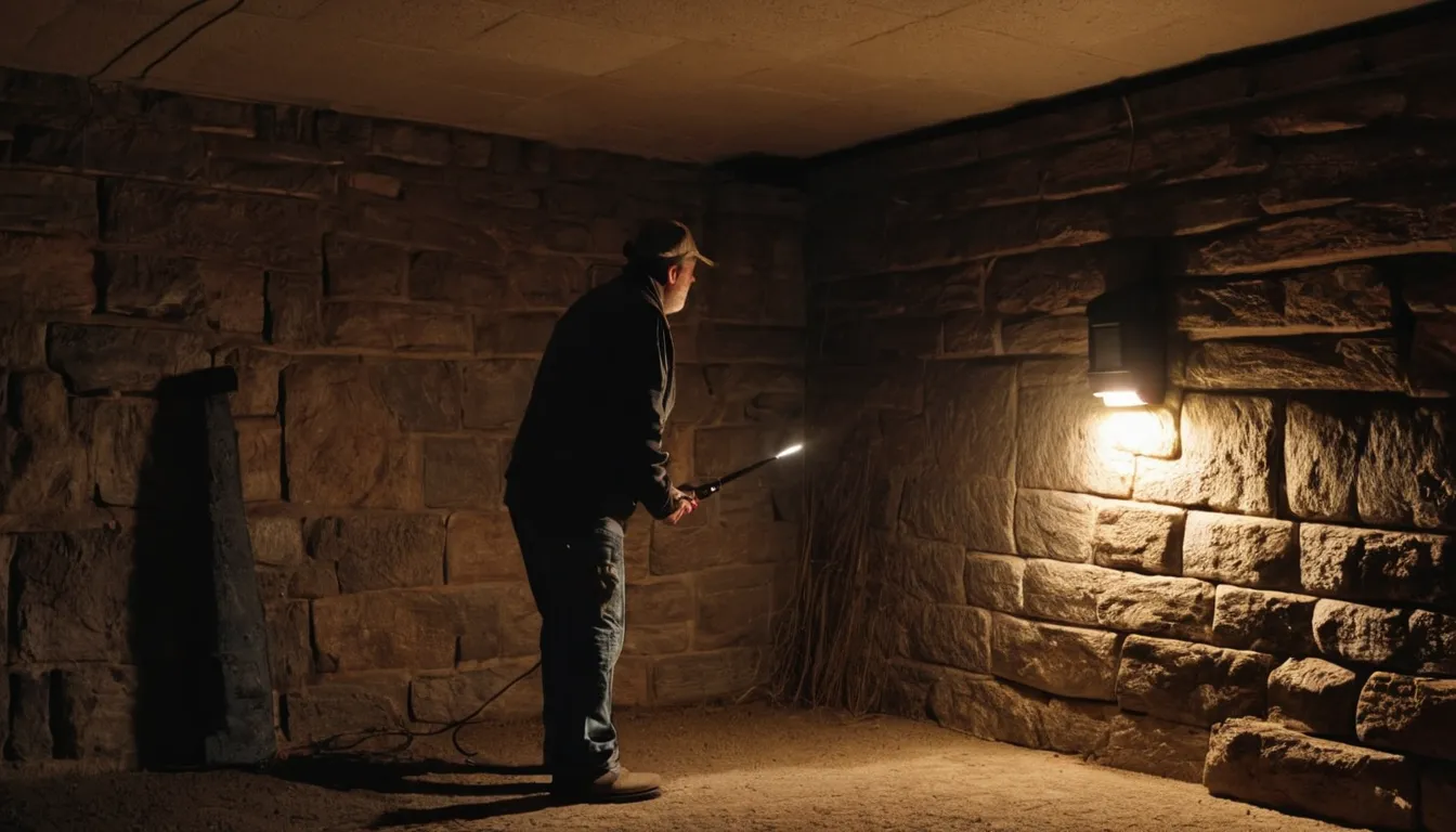 A provider checking a basement stone foundation for gaps in a Canonsburg home